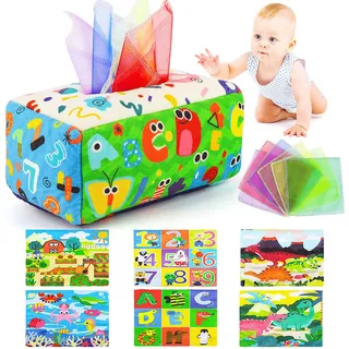 URMYWO Baby Spielzeug 6 Monate,Tissue Box Spielzeug - Montessori - Sensorik, Kontrast BabySpielzeug 0 6 12 Monate, Junge Mädchen Kinder Frühes Lernspielzeug Baby Geschenk