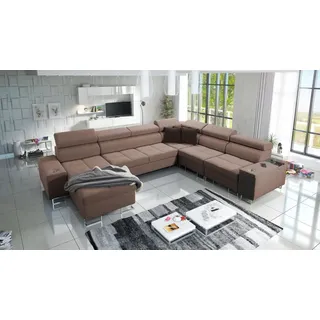 Riesensofa XXL Sofa Wohnzimmer Couch MOREN VIII Big Sofa Ecksofa Ottomane Links Eckcouch mit Schlaffunktion Braun Stoff SAWANA 25 - Braun