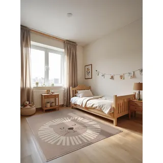 Hanse Home Adventures Kinderteppich - Lustiger Löwe, Spielteppich Tiere, Safari,Zoo, Spielmatte, Krabbelteppich Junge Mädchen für Kinderzimmer, Jugendzimmer, Wohnzimmer - Beige Creme, 120x170cm