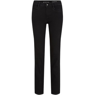 TOM TAILOR Damen Alexa Straight Jeans, schwarz, Logo Print, Gr. 27/32
