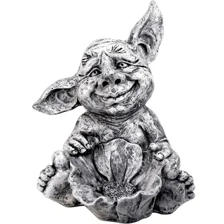 GeKi Trend Gnom Figur Garten Leuchtend Gartendeko frostfest Antik Stein-Optik fluoreszierend 40 cm groß Vogeltränke Schale