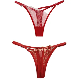 Kinetora Personalisierte Strings Tangas mit Namen, Handgenähte Buchstaben aus Gold, Silber, Lila, Rosa oder Rot, Mehrfarbig, 4 Stil, Personalisierter Tanga für Frauen, Geschenke für Ehefrau - Einheitsgröße
