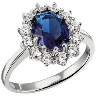 FIRETTI Fingerring Schmuck Geschenk Silber 925 Damenring Lady D Diana Royal, mit Zirkonia (synth), Glasstein blau|silberfarben 60