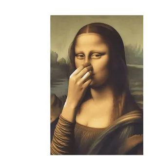 Mona Lisa Toilette 30x40cm Mona Lisa Badezimmer Wandkunst, Lustige Vintage Badezimmer Poster Mit Nase-zu-Geste, Humorvolle Toiletten Wandkunst, Mädchen Hält Sich Die Nase Zu, Deko Ohne Rahmen