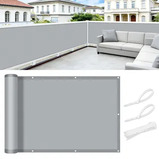COOL AREA Balkon Sichtschutz 90x900cm Wetterfest Balkonverkleidung Balkonabdeckung sichtschutz Blickdichte Windschutz und UV-Schutz Schutz mit Kabelbinder,Grau