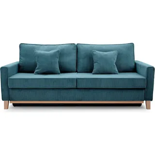 BETTSO Sofa mit Schlaffunktion und Bettkasten Couch Schlafsofa Federkern Sofagarnitur Polstersofa Wohnlandschaft mit Bettfunktion RISA Türkis - Türkis