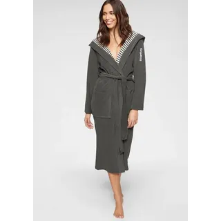 KangaROOS Damenbademantel Dalia, ideal für Sauna & Spa, Hotelbademantel, Morgenmantel, Langform, Wirkfrottier, Kapuze, Gürtel, Uni-Farben und innen mit Streifen, Bademantel mit Taschen, XS-2XL grau M | 120 cm