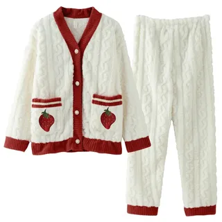 Pijamas Damen Lounge Set Winter Fleece Freizeitanzug Loungewear Kuschel Pyjama Sleepwear Aesthetic Nachtwäsche Thermo Partner Schlafanzug Oberteil Und Hose
