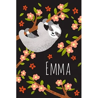 Emma: Personalisiertes Design Notizbuch Faultier Sloth 120 linierte Seiten ( ca.DIN A5 ) , perfekte Geschenkidee - für die Schule,Weihnachten Notizbuch mit Name