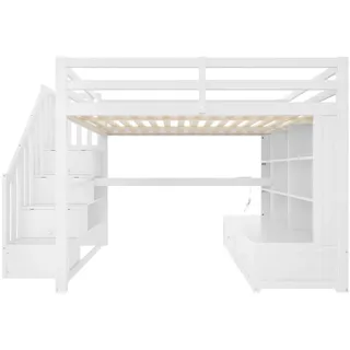 Hochbett, Weiß, Holzwerkstoff, 140x200 cm, Kinder- & Jugendzimmer, Kindermöbel, Kinderbetten, Hochbetten