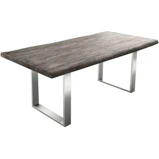 DeLife Esstisch Edge 200x100 XL Akazie Platin Edelstahl Schmal Live-Edge - Grau