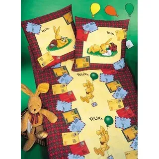 Baby Kinder Bettwäsche Set Motiv Felix der Hase Design 100% Baumwolle 100x135 cm + 40x60 cm