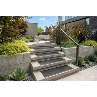 Jet Line® | Stufenmatten außen STAIRS | 75 x 25 cm | 5 Stück | schwarz | außen | outdoor | Antirutsch | Gummi | Stufen | Matte | Treppenstufen matten | rutschhemmend | Außentreppe