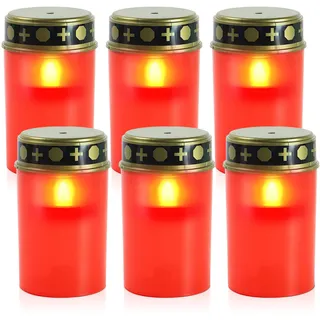 BORDEAG LED Grablicht, 6 Stück Wasserdichte LED Grabkerze, Outdoor Friedhofskerze Grablampe, Grablichter für Drauße, Batteriebetriebene Grabkerze, Kerzen Outdoor (Rot)