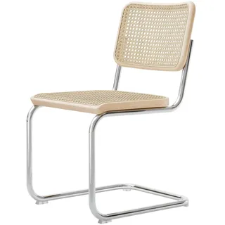 Thonet - S 32 V Stuhl, Chrom / Esche natur lackiert / Rohrgeflecht mit Kunststoffstützgewebe