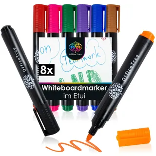OfficeTree Whiteboard Marker 8er Set abwischbar in 8 Farben | Stifte für Whiteboards, Magnettafeln und Glastafeln in Blau, Orange, Braun, Grün, Rot, Schwarz, Lila und Pink