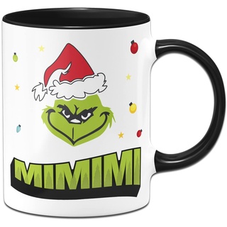 Tassenbrennerei Grinch Tasse mit Spruch MiMiMi - Weihnachtstasse lustig - Kaffeetasse mit Spruch für Weihnachten (Schwarz)