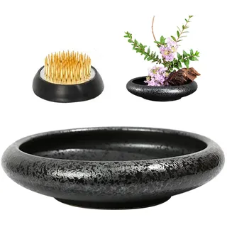 Ikebana Vasen Kit, runde, breite Eröffnungs -Keramik -Blumenarrangementhalter, Retro Ikebana -Schüssel mit Blumenfroschkit, japanische Vase, Froschvase, japanische Arrangement