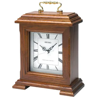 Seiko QXR130B Funkgesteuerte Kaminuhr aus Holz, Dunkelbraun, 23,5 x 17,5 x 8,9 cm