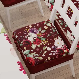 PETTI Artigiani Italiani – 6er-Set Stuhlkissen für Küchenstühle mit Gummizug, Mikrofaserbezüge, Stuhlkissen mit Gummiband, Design Blumen 07 Bordeaux, 100% hergestellt in Italien