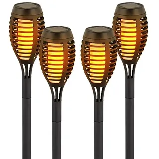 V-TAC LED Solarleuchte, LED-Leuchtmittel fest verbaut, Warmweiß, Solarleuchte Solarfackeln Außenlampe LED Feuereffekt Garten 4er Set schwarz