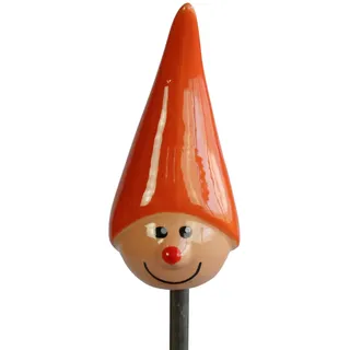 Manufaktur Lichtbogen Gartenstecker Wichtel aus Keramik orange lustige Gartendeko frostfest Gartendekoration