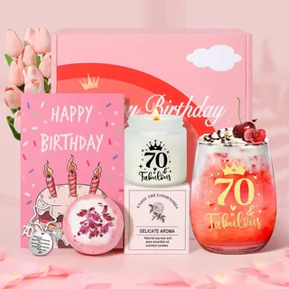 Tecanne 70 geburtstag frau geschenk, Geburtstagsverwöhngeschenke für sie, Ruhestandsgeschenke für Frauen, personalisiertes Glas 70. Weinglas Geschenkset, Geschenkbox für Mama, Oma