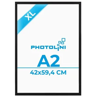 PHOTOLINI Bilderrahmen modern mit bruchsicherem Acrylglas, Holz MDF für Fotos & Poster, für 1 Bilder (1 Einzelrahmen), Posterrahmen A2 42x60 cm zum Aufhängen schwarz 42 cm x 60 cm