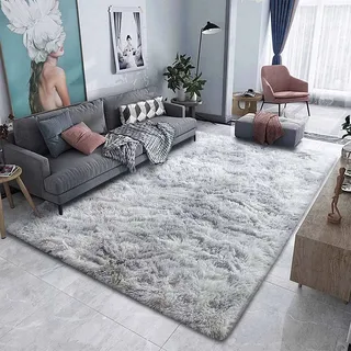 ASIinnsy Hochflor Teppich Wohnzimmer Flauschig Shaggy Weich Modern Grau Teppich Schlafzimmer Kinderzimmer Deko Langflor Teppiche Groß rutschfest Plüsch-Teppiche (Grau Weiß, 200 x 300 cm)