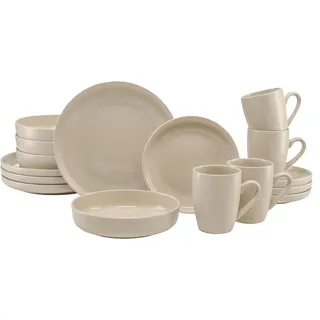 Kombiservice "Geschirr-Set, Service LILIANE aus Steinzeug, 16 Teile für 4 Personen", beige, 16 tlg., Steinzeug, LEGER HOME BY LENA GERCKE, Geschirr-Sets, Kombiservice, skandinavische, minimalistische Formensprache, 16 Teile