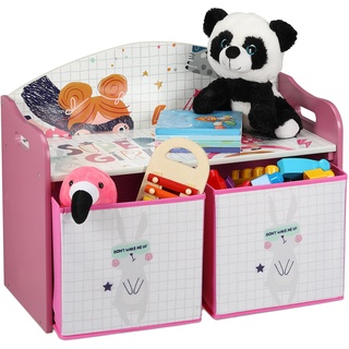 Relaxdays Kinderregal mit 2 Boxen, Heldin-Motiv, Kinderzimmerkommode, HBT: 49x62,5x30 cm, niedriges Spielzeugregal, bunt
