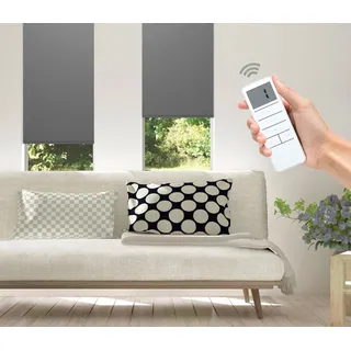 Elektrisches Rollo GOOD LIFE "Vau - SMART HOME" Gr. 6, grau (anthrazit, weiß, weiß), B:90cm H:150cm, Kunststoff, Metall, Polyester, Rollos, mit Fernbedienung