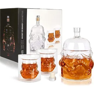 Bkuter bottle Whiskyflasche Karaffe Dekanter, Whiskygläser,Whisky Karaffe für Whisky, Likör, Scotch, Wodka und Wein, 1 * Stormtrooper Flasche (750 ml) mit 2 Gläser (150ml)