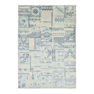 Teppich Handgeknüpfter Wollteppich - Vintage Patch - YANO - 250 x 350 cm, THEKO, Rechteckig blau