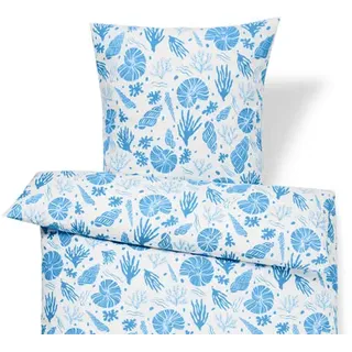 Renforcé-Bettwäsche - blau - 100% Baumwolle- Maße: 155 x 220 cm - weiß