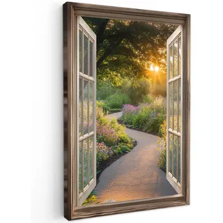 LEINWANDBILD Aussicht - Blumen - Natur - Sonne - Weg Wanddeko 40x60 cm