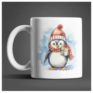 WS-Trend Tasse Süßer Winter Pinguin Coffee Kaffeetasse Teetasse, Keramik, Geschenkidee 330 ml weiß