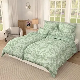 SOFT WAVE Wendebettwäsche Blätter & Streifen MF Strukturmix Doppelbett, 8tlg.