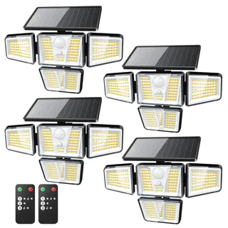 TuyLuxe 4 Stück Solarlampen für Außen mit Fernbedienung, 257 LEDs Außenlampe mit bewegungsmelder, 3 Modi, 4 Verstellbare Lampenköpfe, IP65 Wasserdichte Solarleuchte für Garage, Garten, Hof, Rasen