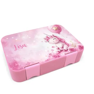 yabaduu Design Schutzfolie für Brotzeitbox Schmatzfatz Junior Passgenau 20,45x14cm personalisiert Kinder Lunchboxsticker Aufkleber Matt Sticker Zubehör Lunchbox (Y047-02 Einhorn, Mit Wunschname)