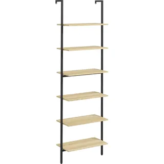 Industrielles Leiter-wandregal, 6 Ebenen, Schwarzer Stahl Mit Holzoptik, 60 X 30 X 206 Cm