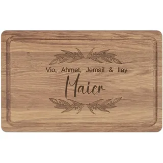 XL Schneidebrett Holz personalisiert | Einweihungsgeschenk | Hochzeitsgeschenk mit Name | Eiche 40x25x2cm | Geschenk Geburtstag Männer | Geschenkidee Frauen... (Familienname im Blumenkranz)