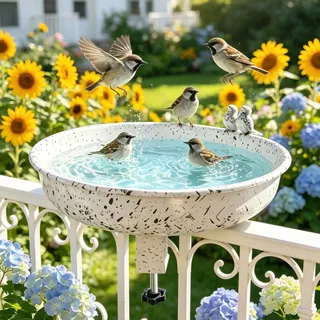 Vogeltränke Hängend Vogelfutterspender, Hängend Vogeltränke für Balkongeländer, Wetterfest Vogelbad für Garten Balkon, Vogelfutterhaus Bienentränke Insektentränke Balkongeländer mit Halterung (A)