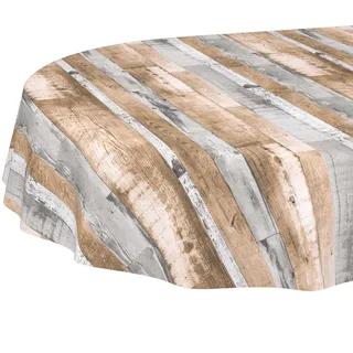 ANRO Tischdecke oval abwaschbar ohne Einfassung – PVC-Wachstuch Holzoptik Braun Grau – schmutzabweisend & strapazierfähig – für drinnen & draußen 180 x 140 cm (Oval)