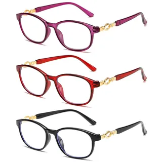Eyglajdd 3er Pack Damen Lesebrille Blaulichtfilter Brille Blaulichtblockierende Lesehilfe Lila Rot Schwarz +4,00