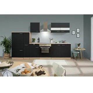 Respekta Küchenzeile Merle Typ 1  (Breite: 300 cm, Schwarz, Mit Elektrogeräten)