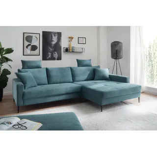 trends by hg Ecksofa TRENDS BY HG "Summer", blau, B:278cm H:86cm T:174cm, Sofas, Ecksofa, in Cord-Stoff mit Metallfuß