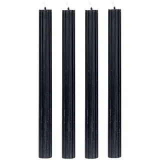 Kerzen 4er Set Stabkerzen Schwarz 25cm Tafelkerzen Rillen Design Tischdeko Kerzendeko Deko