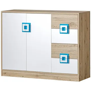 Feldmann-Wohnen Sideboard NICO (1 St), 120x40x93cm Eiche hell / Weiß-Türkis weiß