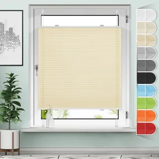 Sanfree Plissee Klemmfix Plisseerollo ohne Bohren Creme B40 x H120cm inkl. Klemmträger Blickdicht und lichtdurchlässig Jalousie Faltrollo Sichtschutz und Sonnenschutz Rollo für Fenster & Tür